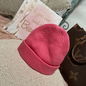 Pink Ribbed Knit Beanie Hat